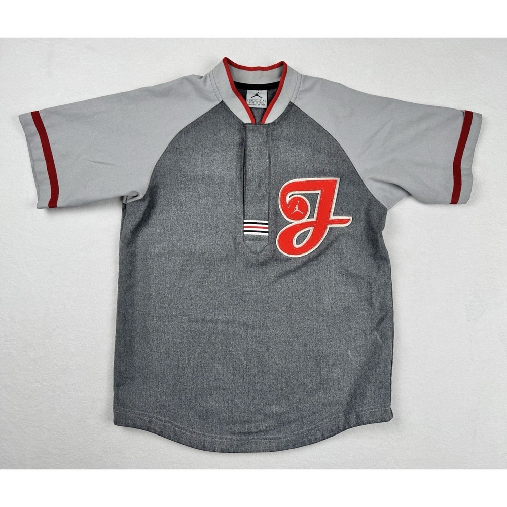 Jordan Baseball Jersey Youth Small Gray Red #23 Button Front